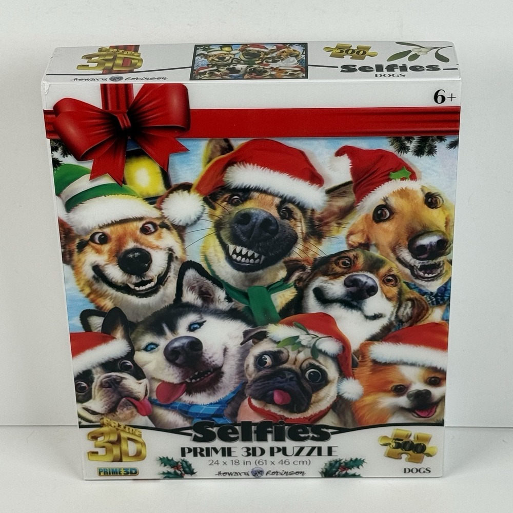 Prime 3D 500‎ Piece Puzzle Howard Robinson Design 24X18" Holiday Christmas Dogs
